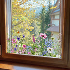 Color butterfly flowers and green plants electrostatic window decal