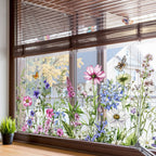 Color butterfly flowers and green plants electrostatic window decal