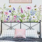 Color butterfly flowers and green plants electrostatic window decal