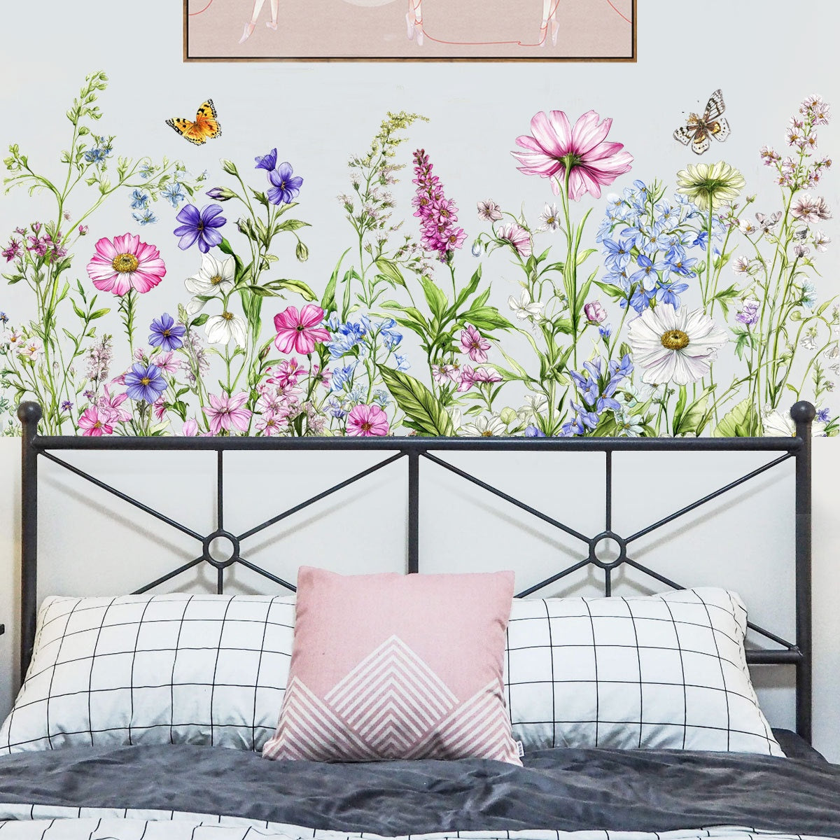 Color butterfly flowers and green plants electrostatic window decal