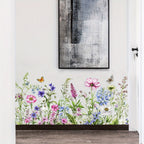 Color butterfly flowers and green plants electrostatic window decal