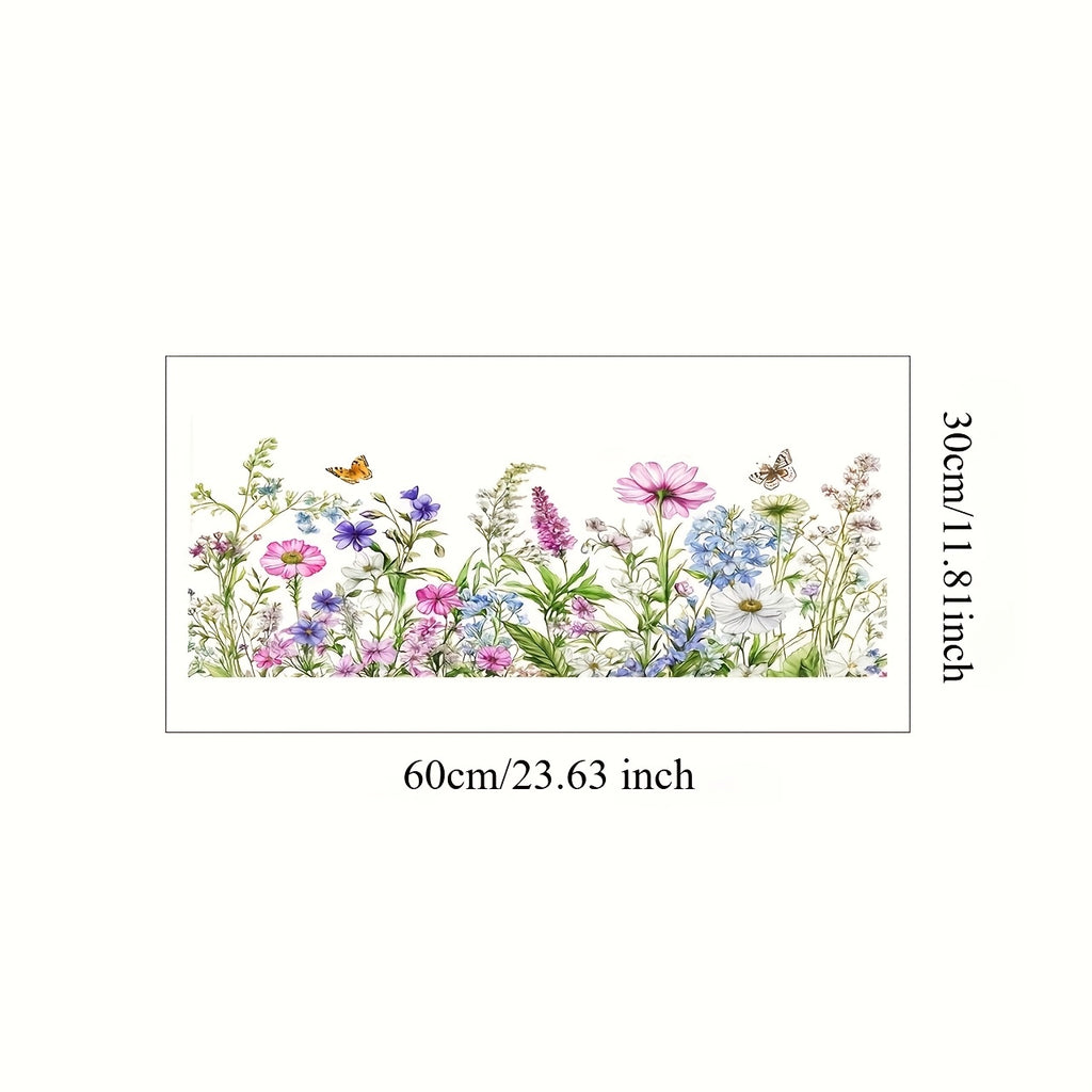 Color butterfly flowers and green plants electrostatic window decal