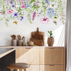 Color butterfly flowers and green plants electrostatic window decal