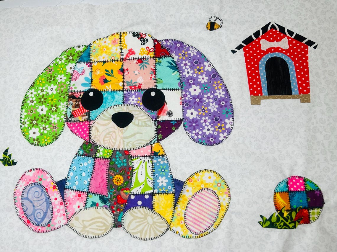 Patchwork Puppy Quilt Pattern PDF – Instant Download Baby Blanket or Wall Hanging
