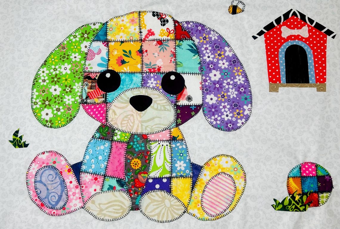 Patchwork Puppy Quilt Pattern PDF – Instant Download Baby Blanket or Wall Hanging