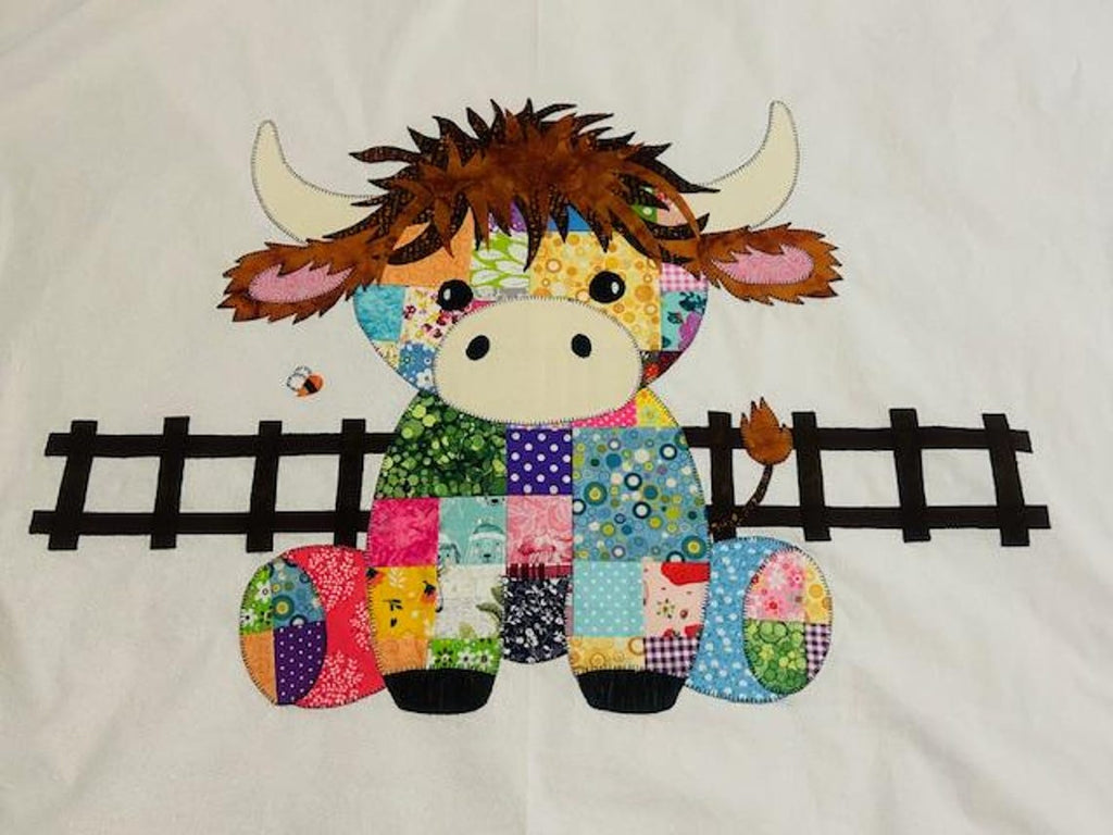 Jumbo Patchwork Highland Cow Baby Blanket Quilt Pattern | PDF Applique Design