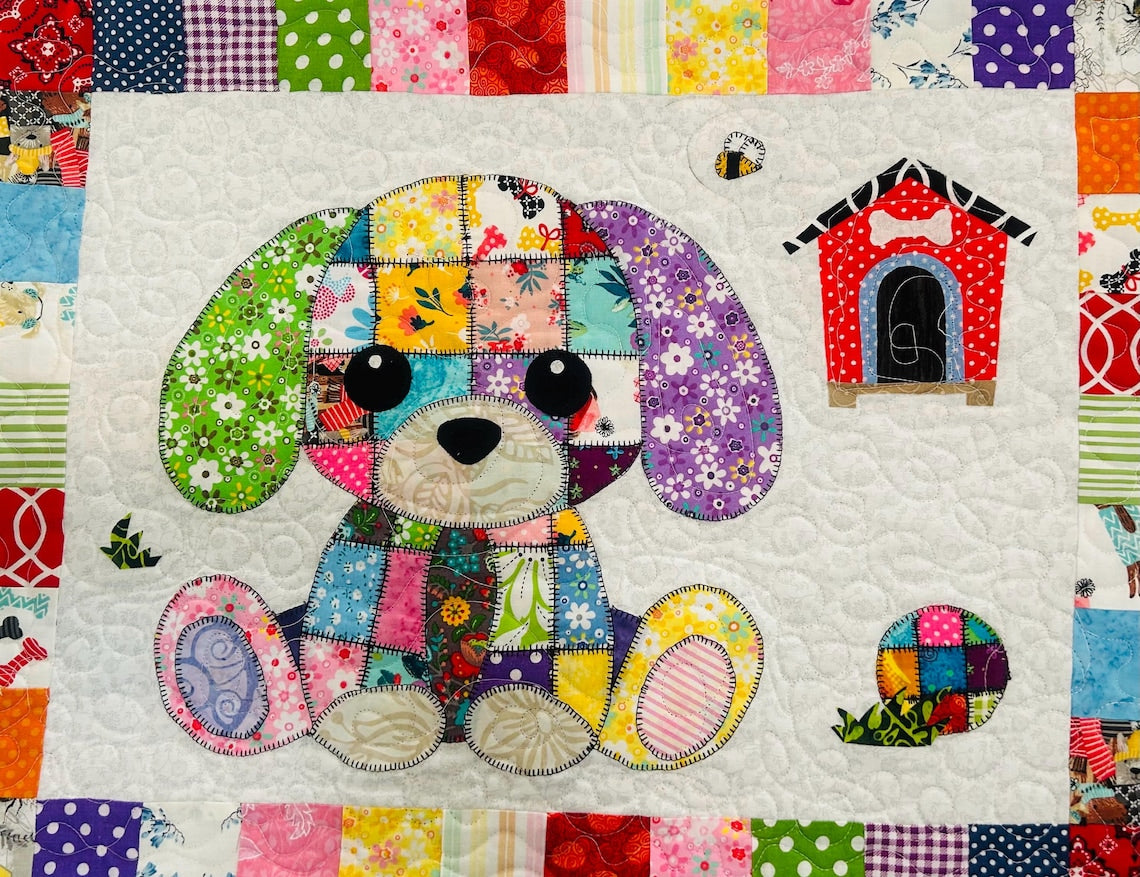 Patchwork Puppy Quilt Pattern PDF – Instant Download Baby Blanket or Wall Hanging