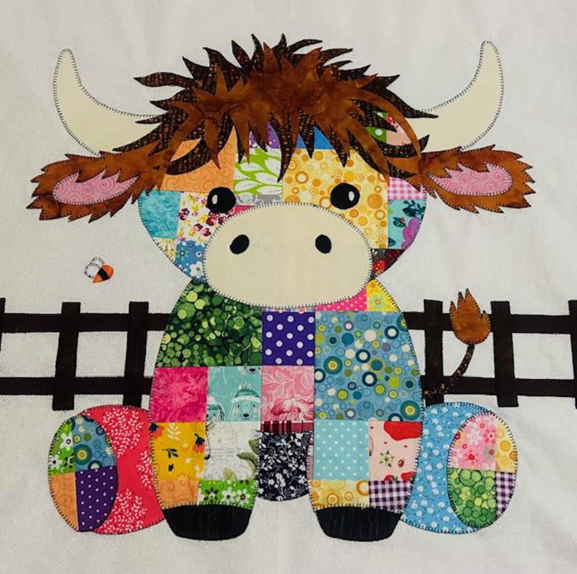 Jumbo Patchwork Highland Cow Baby Blanket Quilt Pattern | PDF Applique Design