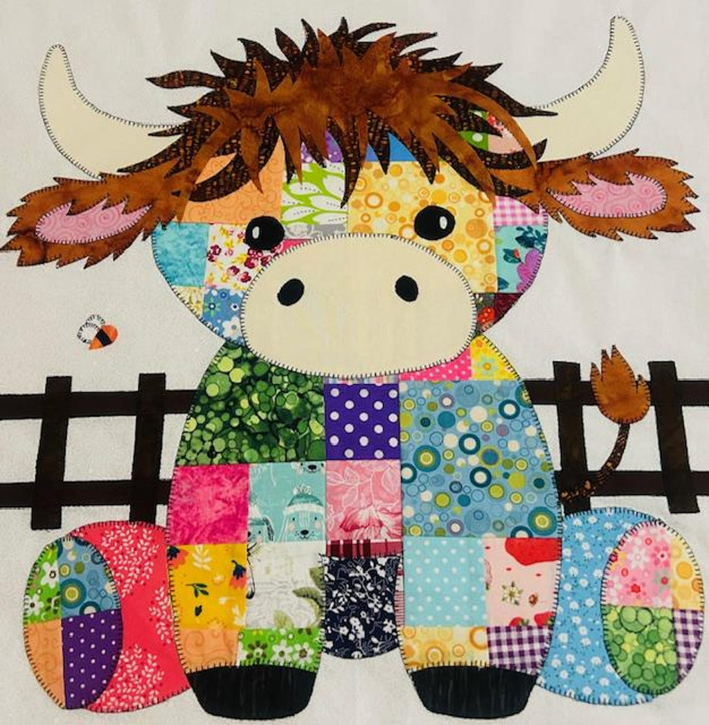 Jumbo Patchwork Highland Cow Baby Blanket Quilt Pattern | PDF Applique Design