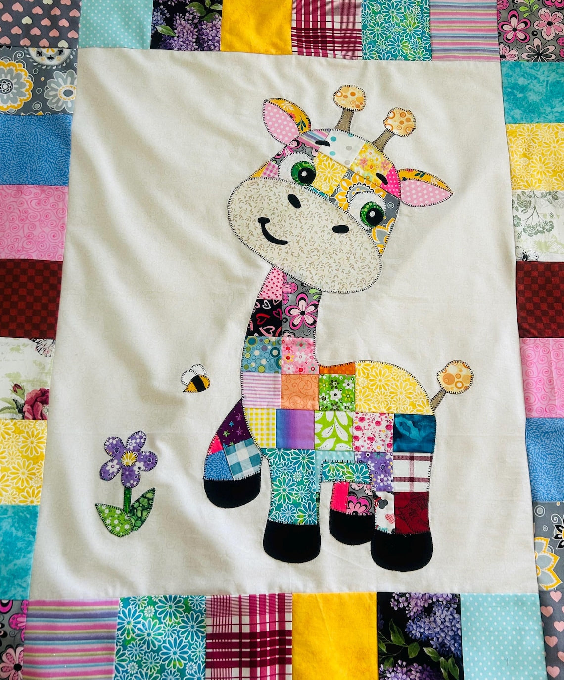 Patchwork Giraffe Quilt Pattern: Applique Baby Blanket, Wall Hanging PDF Download